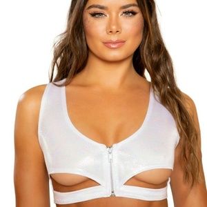 Roma 3731 White Snake Skin Underboob Crop Top S/M